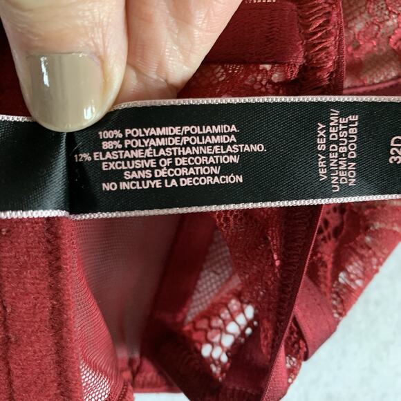 Victorias Secret Very Sexy Collection Lace Bralette Sz 32D Red Pin Up Boudoir - Picture 8 of 11